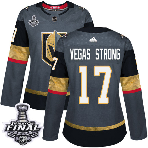 Adidas Golden Knights #17 Vegas Strong Grey Home Authentic 2018 Stanley Cup Final Women's Stitched NHL Jersey